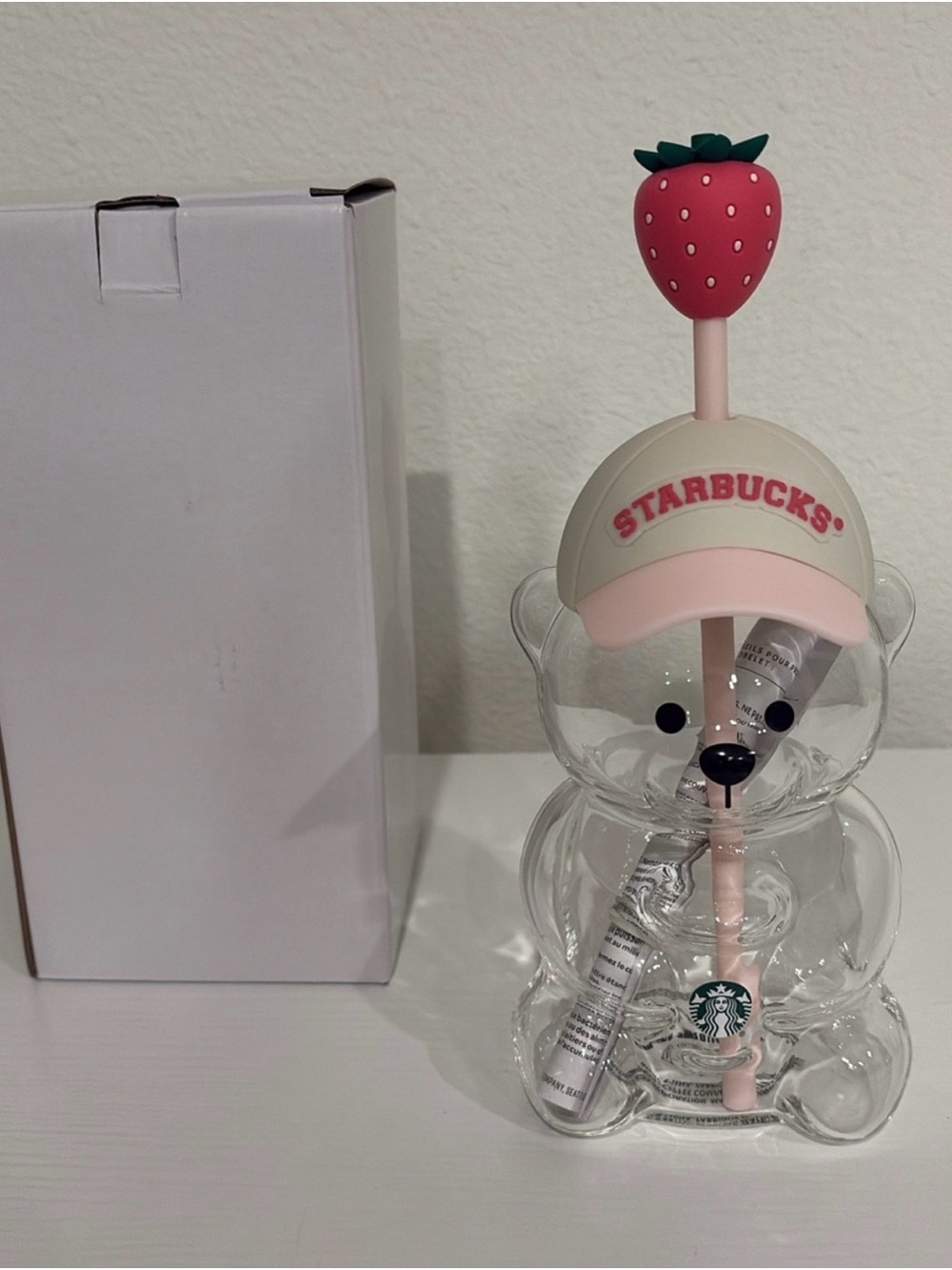 Starbucks Kids Clear Bear Cup with Pink Strawberry Topper